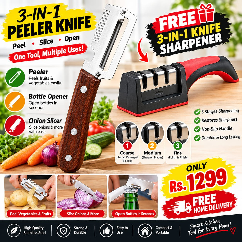 Buy 3 In 1 Peeler Knife Stainless Steel & Get 3-in-1 Knife Sharpener Free