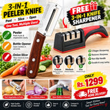 Buy 3 In 1 Peeler Knife Stainless Steel & Get 3-in-1 Knife Sharpener Free